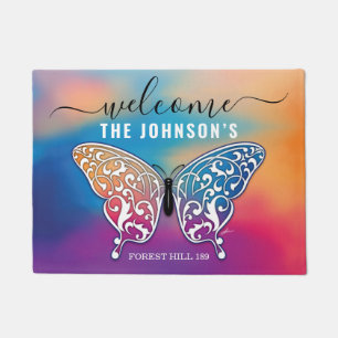 Paillasson Papillon et motif de coucher de soleil