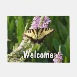 Paillasson Papillon Swallowtail sur Fleurs sauvages pourpres
