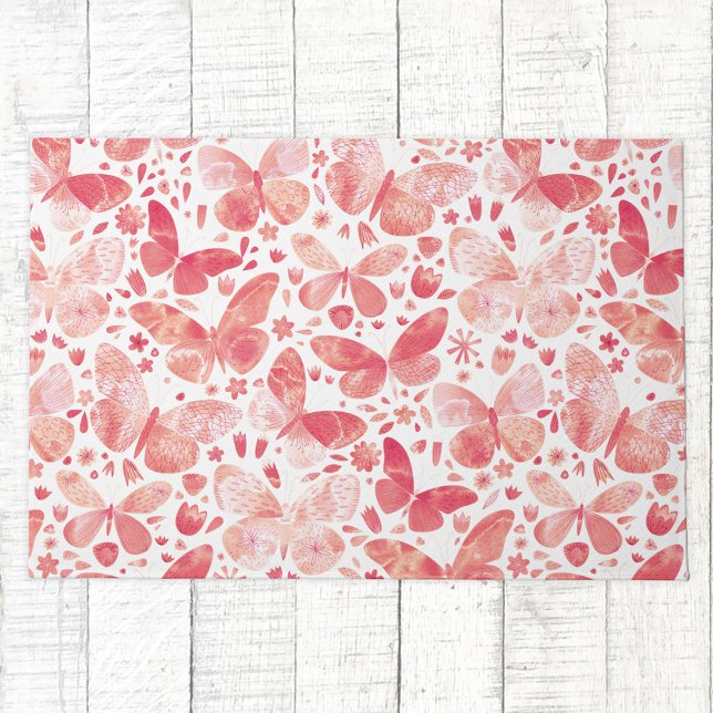 Paillasson Papillons Aquarelle Corail rose (Coral blush pink peach and white watercolor butterfly pattern art doormat)