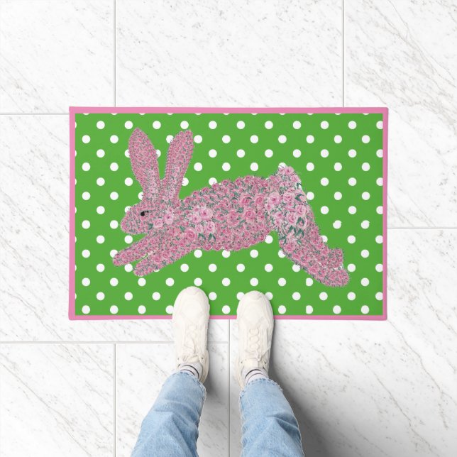 Paillasson Pâques Roses roses Bunny Lapin Matt de Porte (Intérieur)