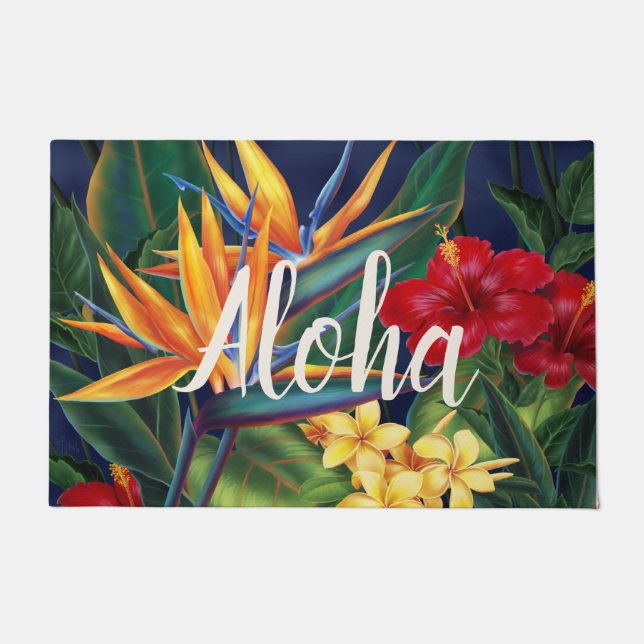 Paillasson Paradis tropical Hawaï Floral Aloha (Devant)