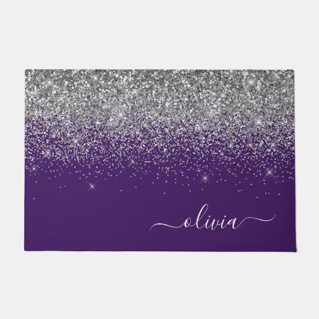 Paillasson Parties scintillant d'argent violet Girl Nom du mo (Devant)