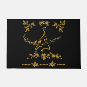 Paillasson Parties scintillant d'or Joyeux Noël, Père Noël
