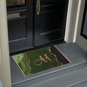 Paillasson Parties scintillant d'or vert chic Agate Monogramm