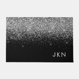 Paillasson Parties scintillant noire argent Monogramme Nom de