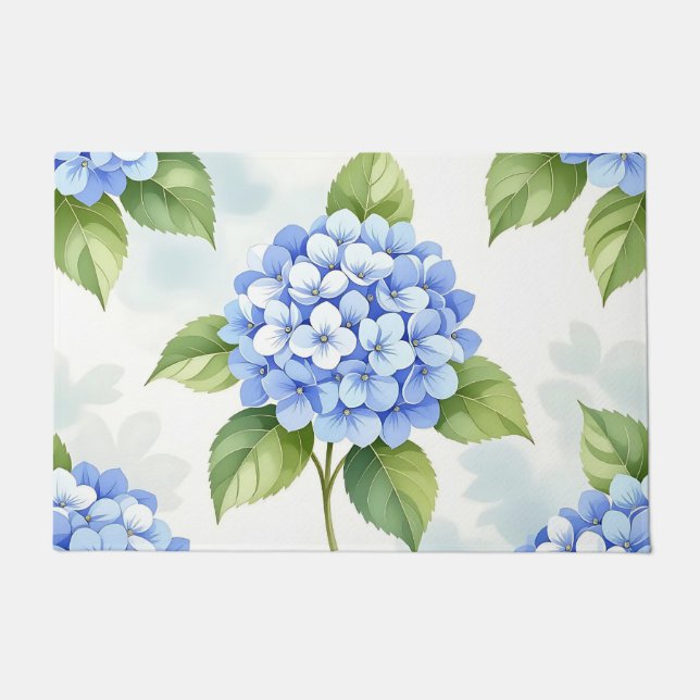 Paillasson Pastel Blue Hydrangea Bouquet Pattern (Devant)