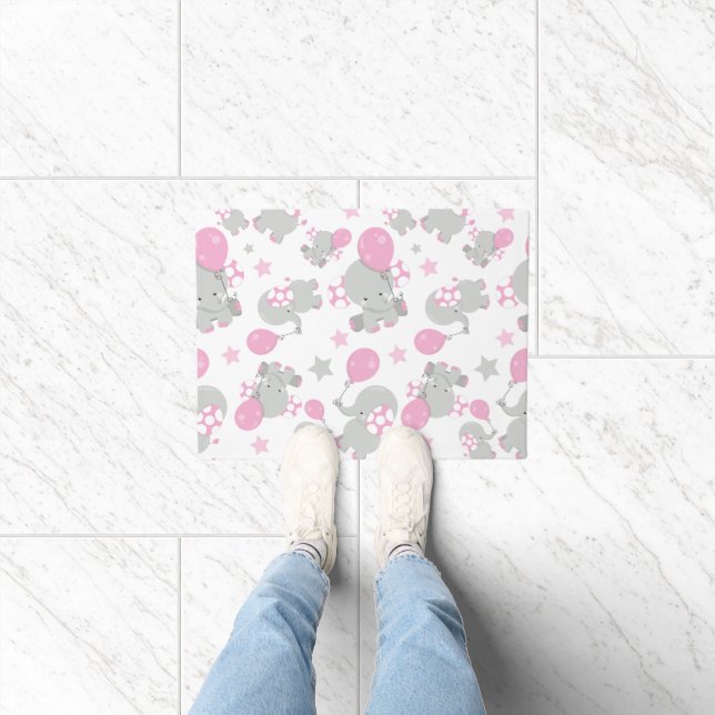 Paillasson Pattern of Elephants, Cute Elephants - Pink Gray (Intérieur)