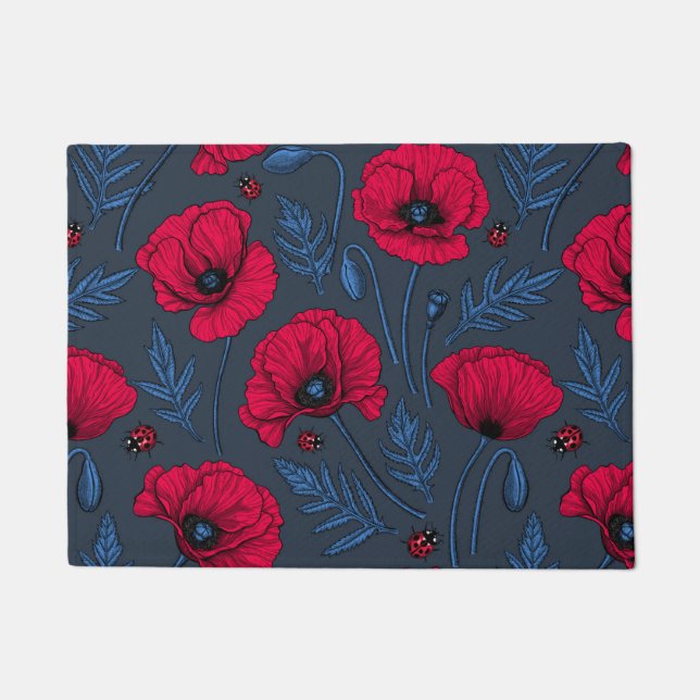 Paillasson Pavot rouge et coccinelle bleu foncé (Devant)