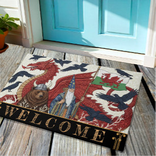 Paillasson Pays de Galles, drapeau, Dragon Rouge, Merlin, Rav