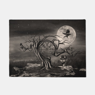 Paillasson Paysage de la lune d'arbre végétal - sépia