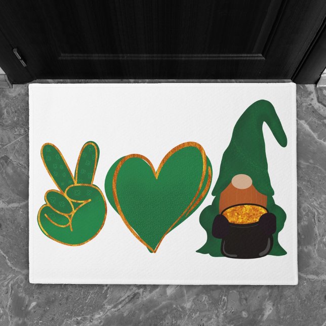 Paillasson Peace Love Gnome | Sublimation de la Saint Patrick (Créateur téléchargé)