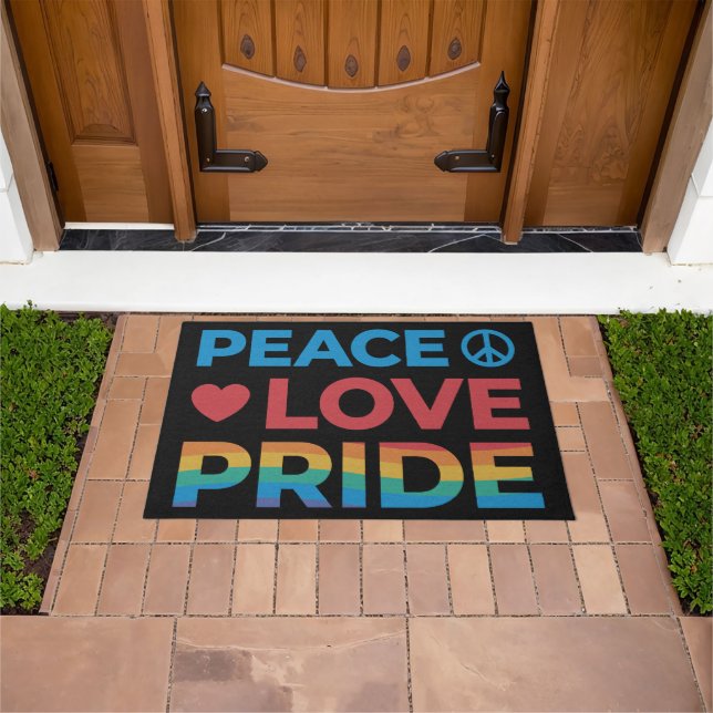 Paillasson Peace Love Pride Rainbow Gay pride noir (De plein air)