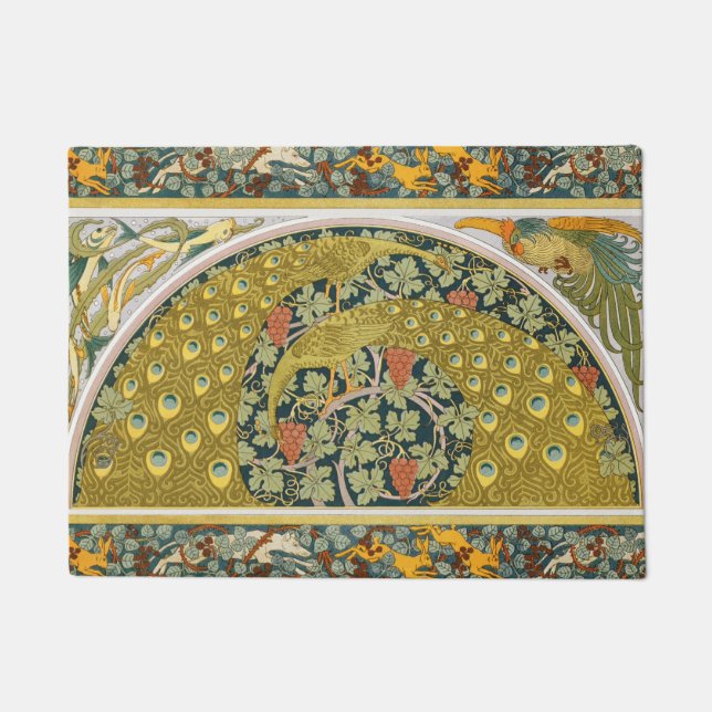 Paillasson Peacock Art Nouveau Style rond design complexe (Devant)