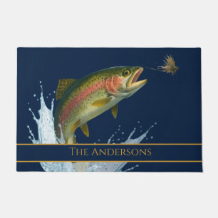 Paillasson Pêche à la mouche aquarelle truite poisson marine