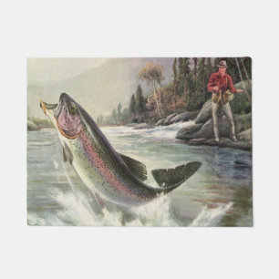 Paillasson Pêcheur vintage de truite arc-en-ciel Pêche du poi