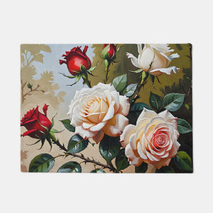 Paillasson Peinture à l'huile rose blanche et rouge