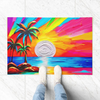Paillasson Peinture de palmiers et de coucher de soleil