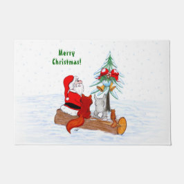 Paillasson Père Noël avec Renard de lapin et écureuil