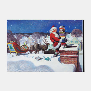 Paillasson Père Noël livre une cargaison de livres,