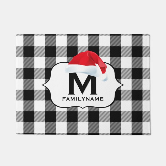 Paillasson père Noël Noël noir blanc Buffle chèque Monogramme (Devant)