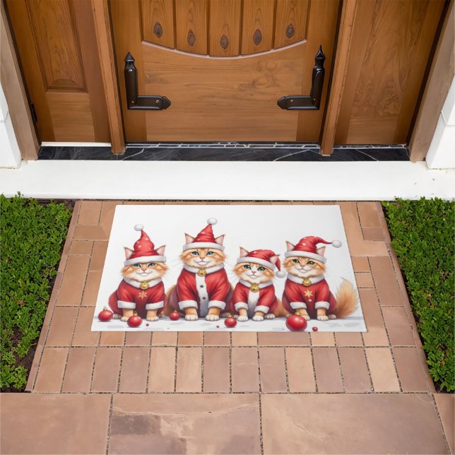 Paillasson Persian Cat Christmas Dress Santa Hat (De plein air)