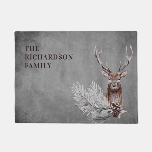 Paillasson Personalisé Rustic Grey Deer Chasse   (Devant)
