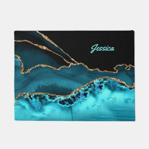 Paillasson Personnaliser le script Turquoise de nom sur la gr