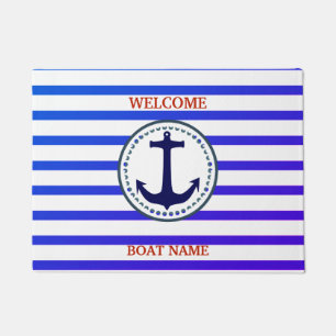 Paillasson Personnaliser Nautical Blue Welcome Boat Name Stri
