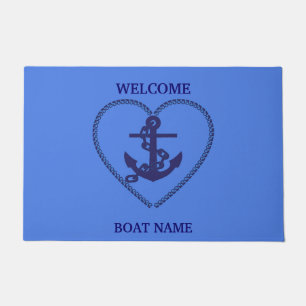 Paillasson Personnaliser Nautical Blue Welcome Boat Name Stri