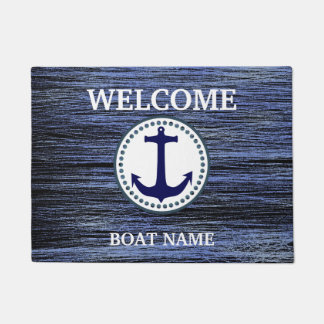 Paillasson Personnaliser Nautical Blue Welcome Boat Name Stri