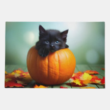 Petit chaton noir dans une citrouille