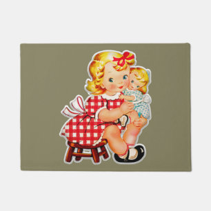 Paillasson Petite fille rétro vintage poupée enfant