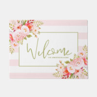 Pétrole rose et pivoines Floral Welcome Doormat