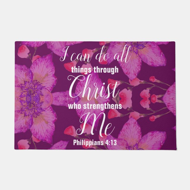 Paillasson Philippiens 4:13 Bible Verse Floral (Devant)