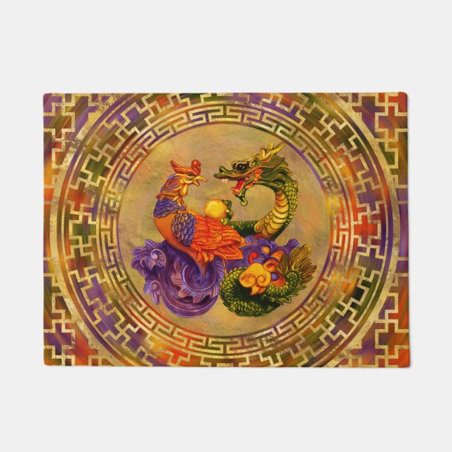 Paillasson Phoenix et Dragon - couleur et or (Devant)