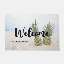 Paillasson Photo de 2 ananas sur un accueil de plage