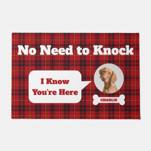 Paillasson Photo de chien Pas besoin de frapper Tartan rouge