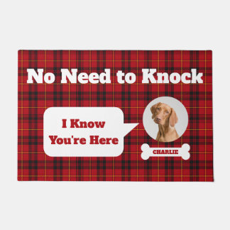 Paillasson Photo de chien Pas besoin de frapper Tartan rouge