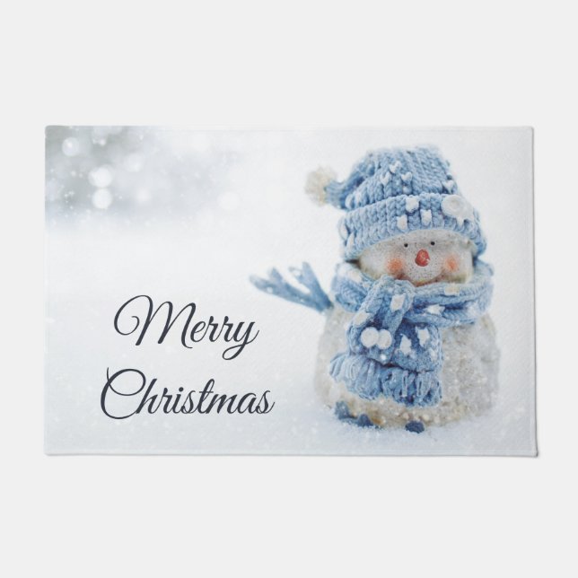 Paillasson Photo d'un mignon bonhomme de neige en hiver - Noë (Devant)