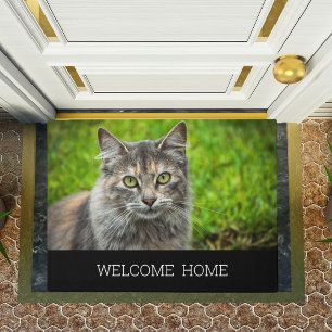 Paillasson Photo personnalisée chat kitty accueil maison noir