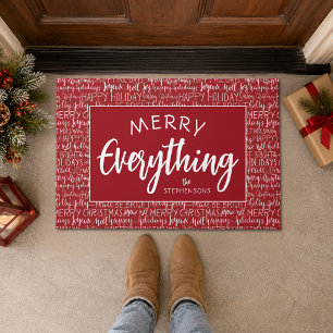Paillasson Phrases de la saison de Noël MERRY EVERYTHING Roug