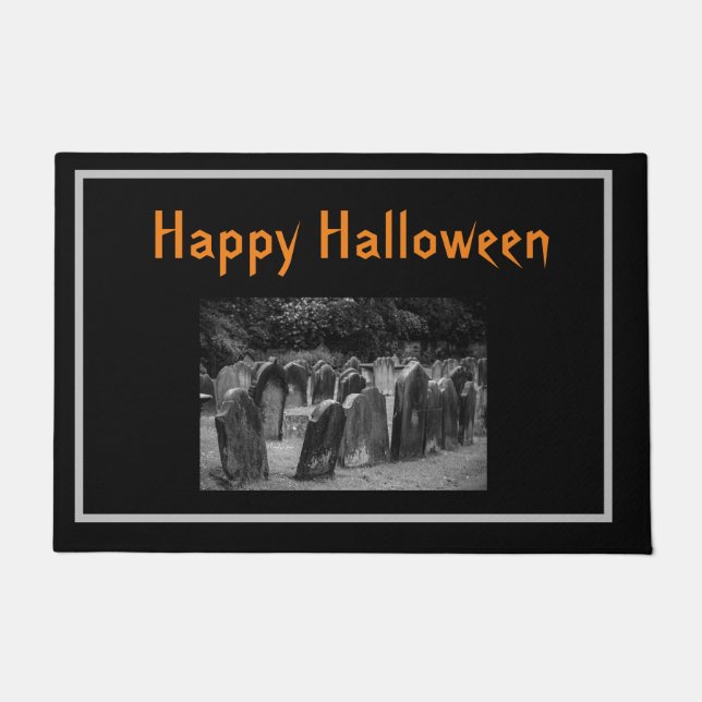 Paillasson Pierre de cimetière d'Halloween personnalisable (Devant)