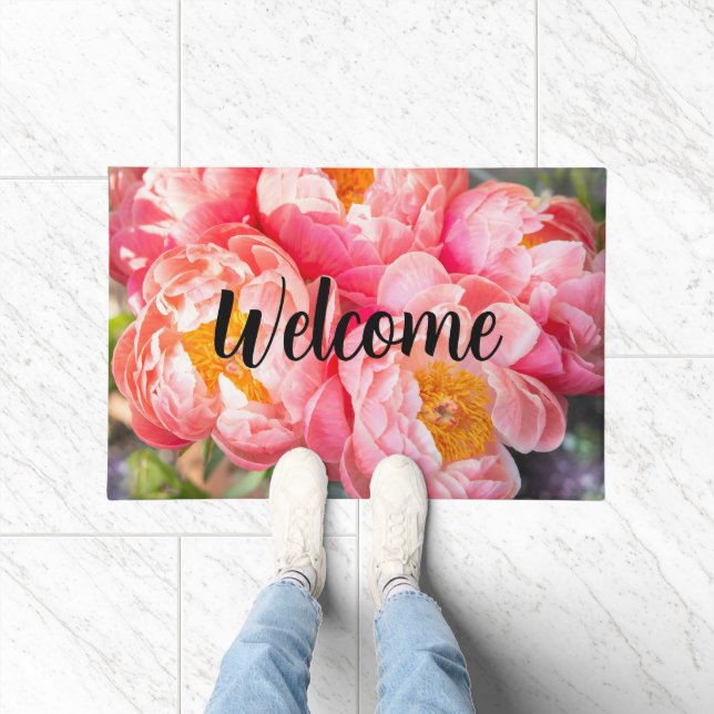 Paillasson Pies roses modifiables Bienvenue (Intérieur)