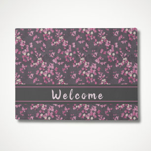 Paillasson Pink and Grey Cherry Blossom Welcome Doormat