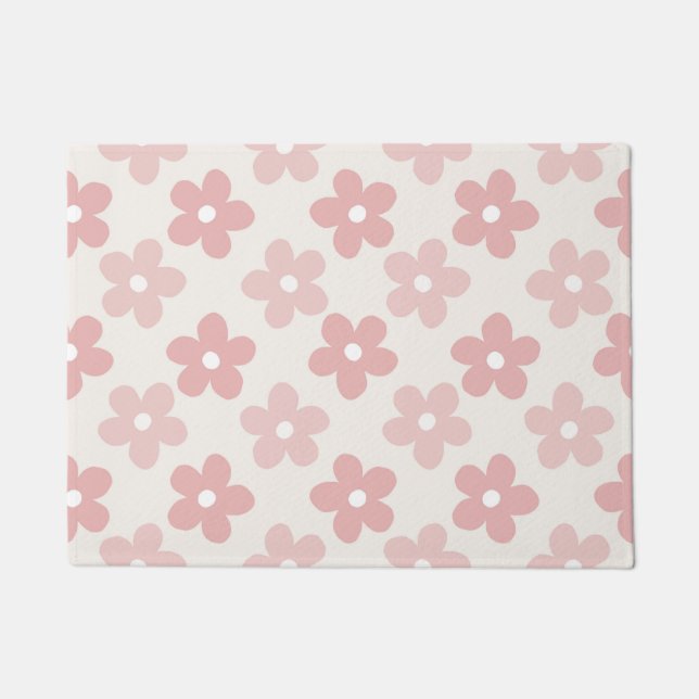 Paillasson Pink Cream Daisy Flowers Retro Pattern (Devant)