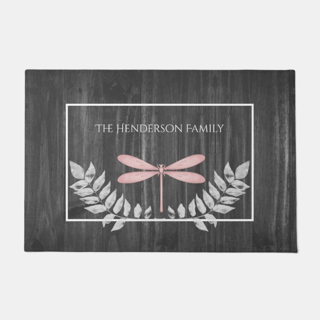 Paillasson Pink Dragonfly Rustic Personnalisé mat (Devant)