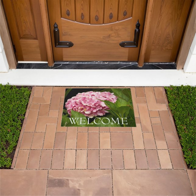 Paillasson Pink Mophead Hydrangea Floral Bienvenue (De plein air)