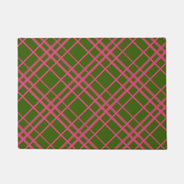 Paillasson Pink On Green Tartan Plaid Design Motif (Devant)
