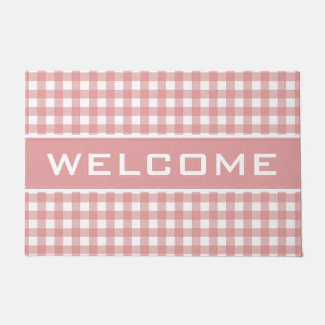 Paillasson Pink Stripes En vichy Motif Welcome Doormat (Devant)