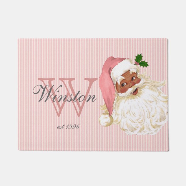 Paillasson Pink Victorian Noir Santa Claus Monogram mat (Devant)
